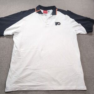 REEBOK Philadelphia Flyers Polo Shirt Mens Large Black‎ And White Vtg